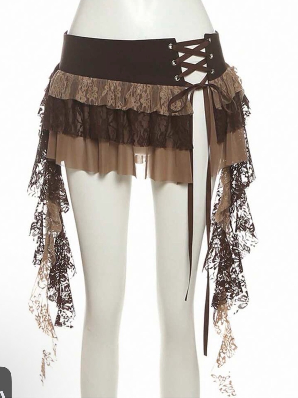 Lace-up Raffled Mini Skirt